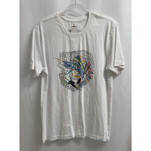 Hurley Swordfish Graphic T Shirt Men's Size Small White Colorful 100% Cotton